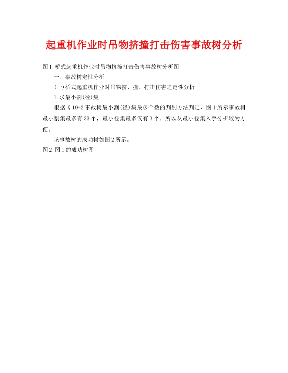 《安全管理》之起重机作业时吊物挤撞打击伤害事故树分析 _第1页