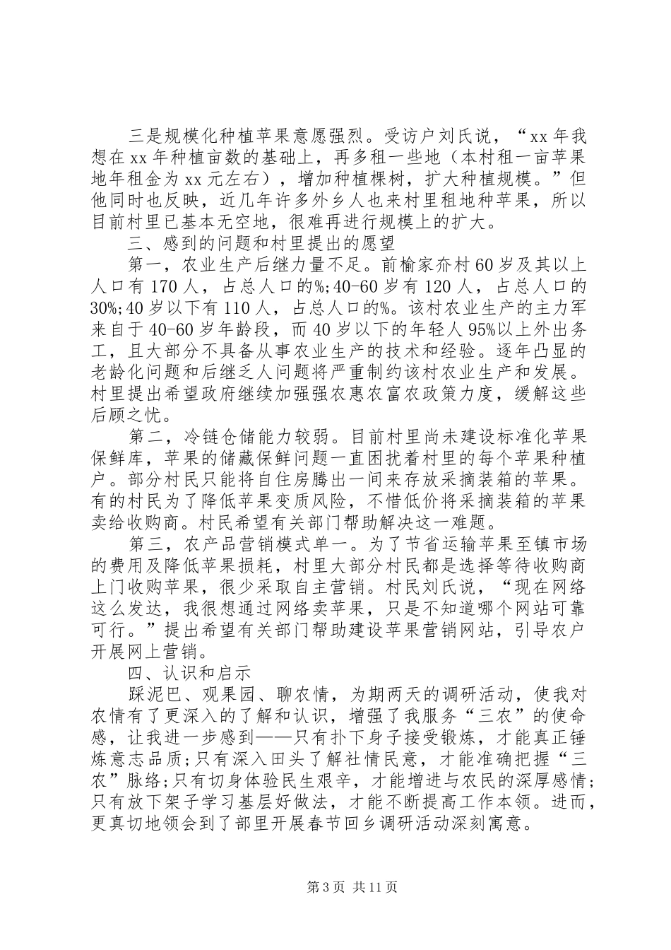 个人春节回乡调研报告 _第3页