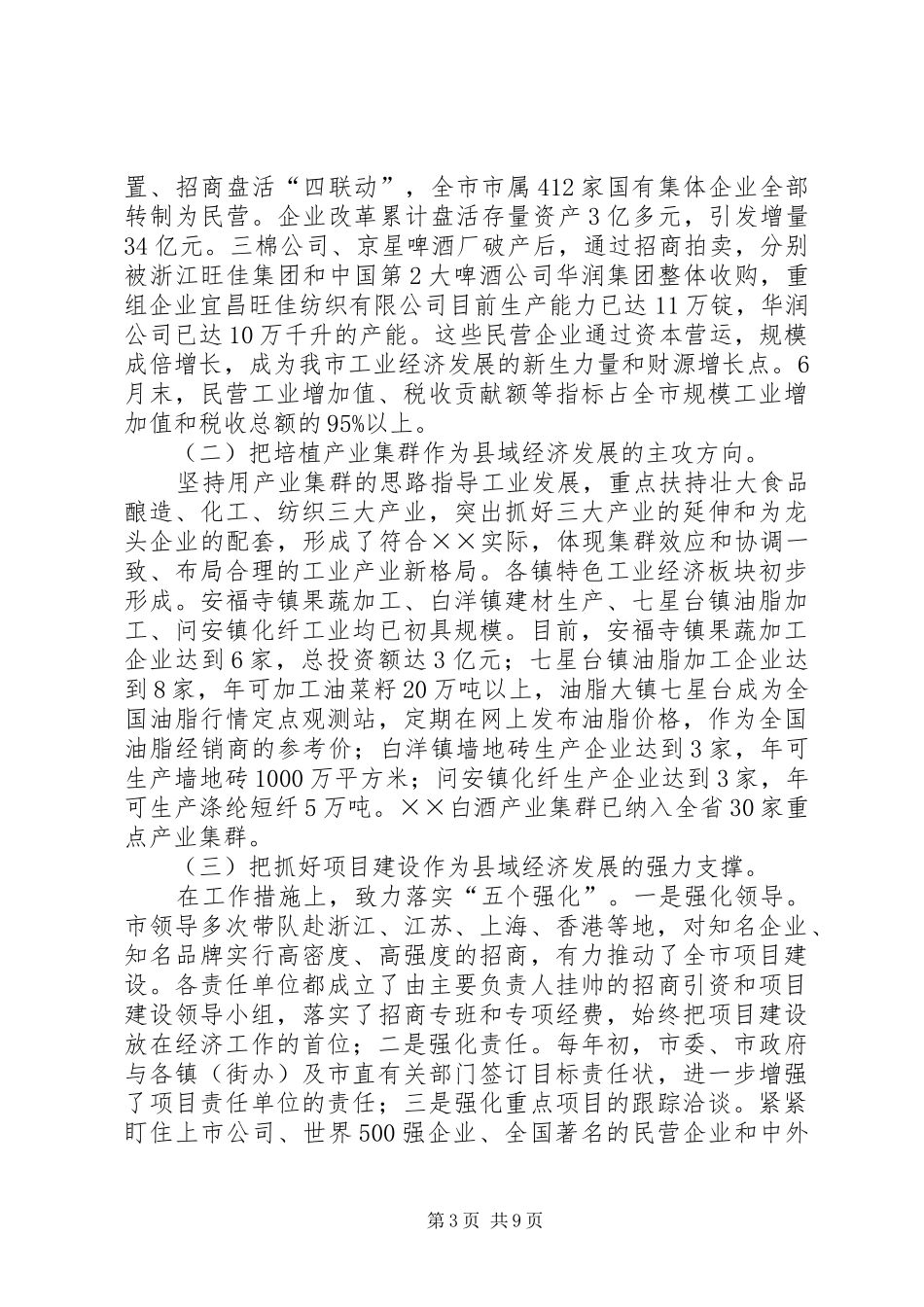 市县域经济发展情况经验汇报材料 _第3页