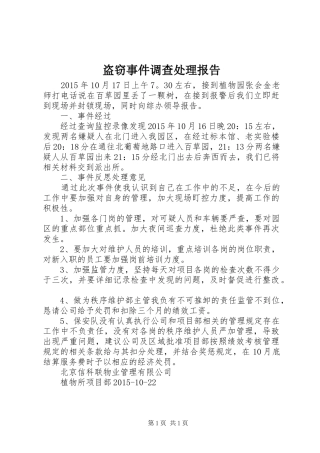 盗窃事件调查处理报告 