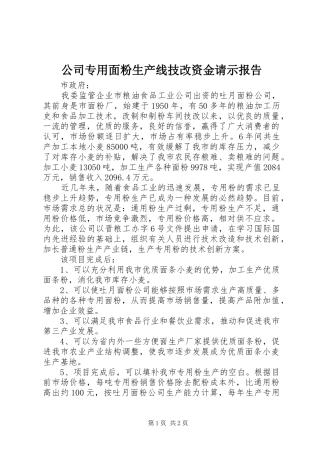 公司专用面粉生产线技改资金请示报告 