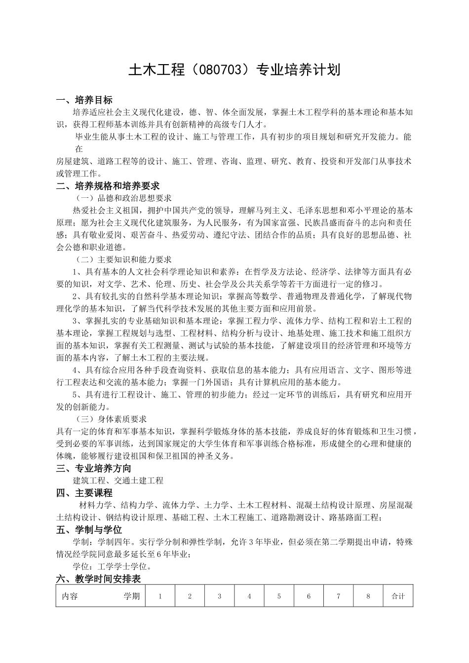 土木工程(080703)专业培养计划_第1页