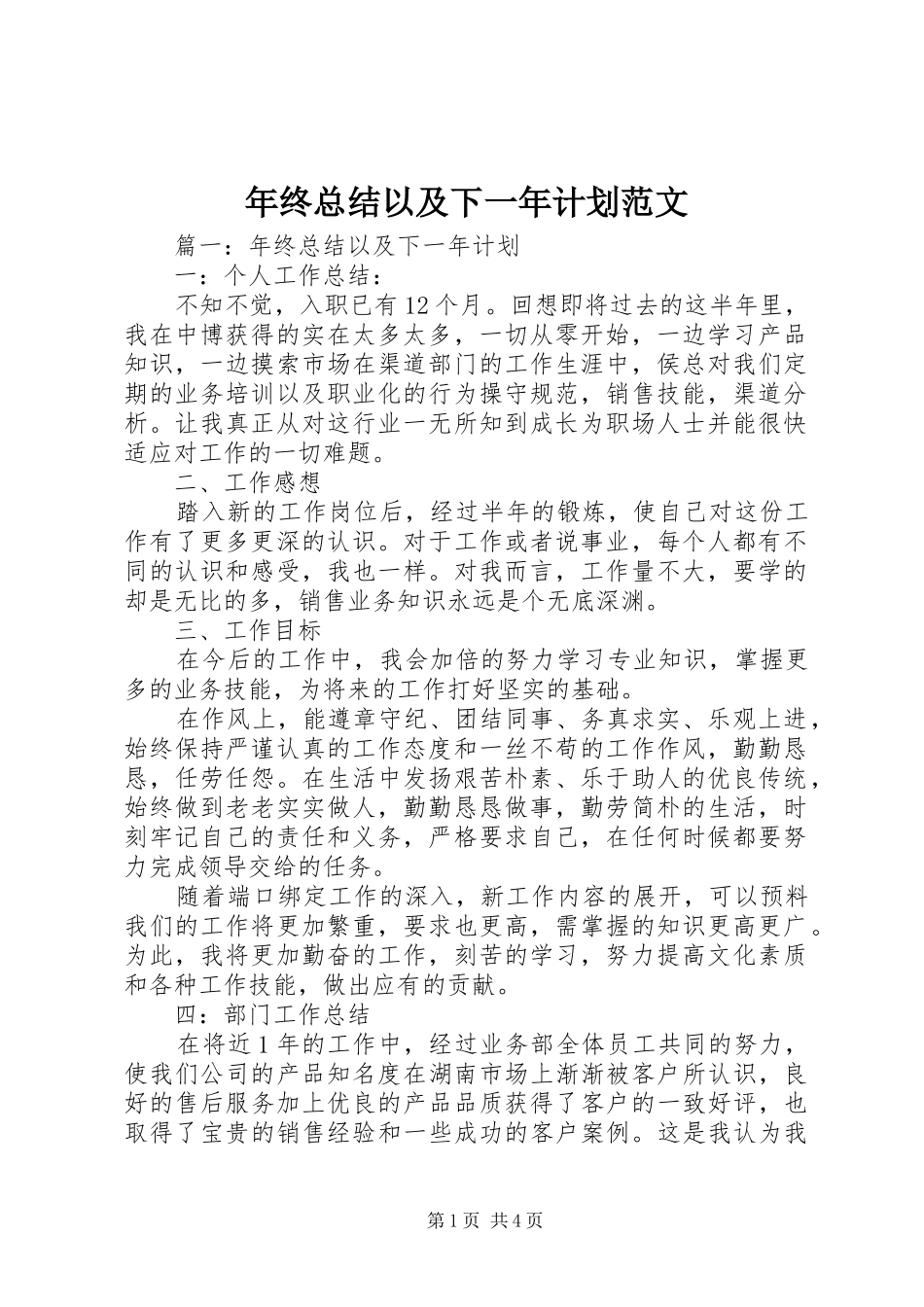 年终总结以及下一年计划范文_第1页