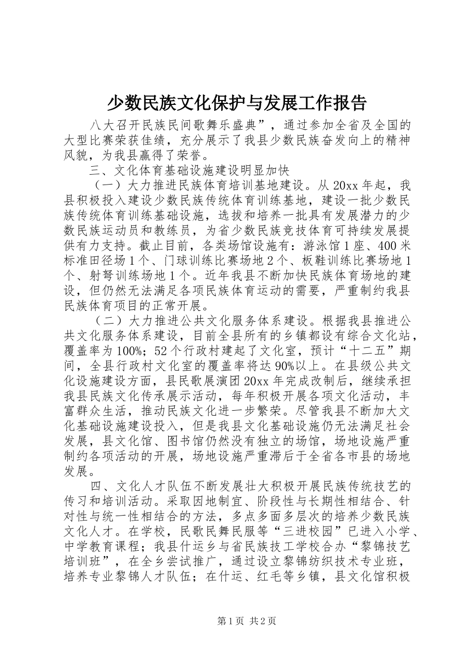 少数民族文化保护与发展工作报告 _第1页