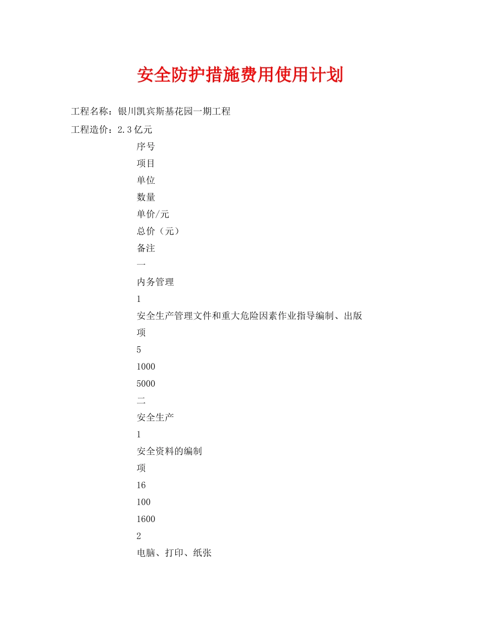 《安全管理文档》之安全防护措施费用使用计划 _第1页