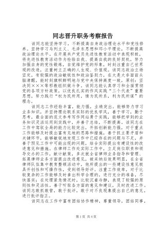 同志晋升职务考察报告 