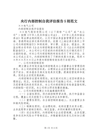 央行内部控制自我评估报告5则范文 
