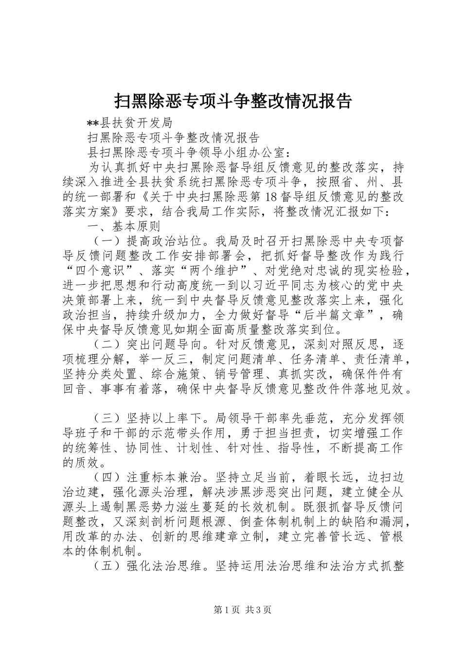 扫黑除恶专项斗争整改情况报告 _第1页