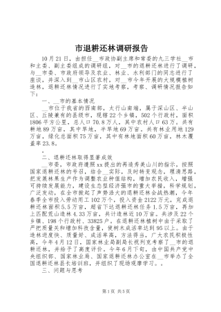 市退耕还林调研报告 