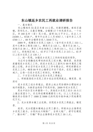 东山镇返乡农民工再就业调研报告 