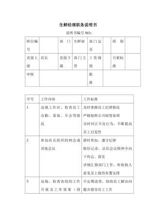 商场超市生鲜经理职务说明书