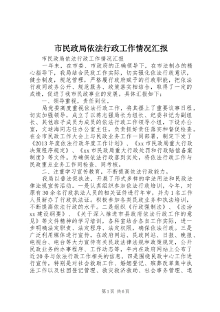 市民政局依法行政工作情况汇报 