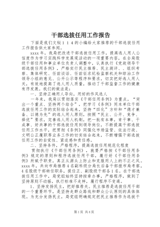 干部选拔任用工作报告 