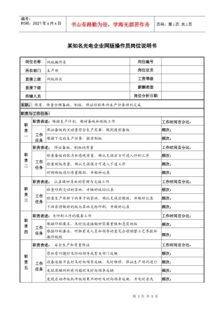 某知名光电企业网版操作员岗位说明书
