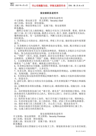 某某大厦保安部职务说明书