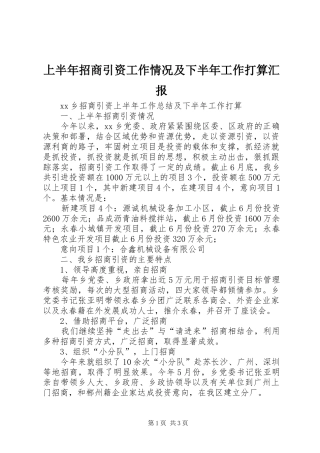 上半年招商引资工作情况及下半年工作打算汇报 