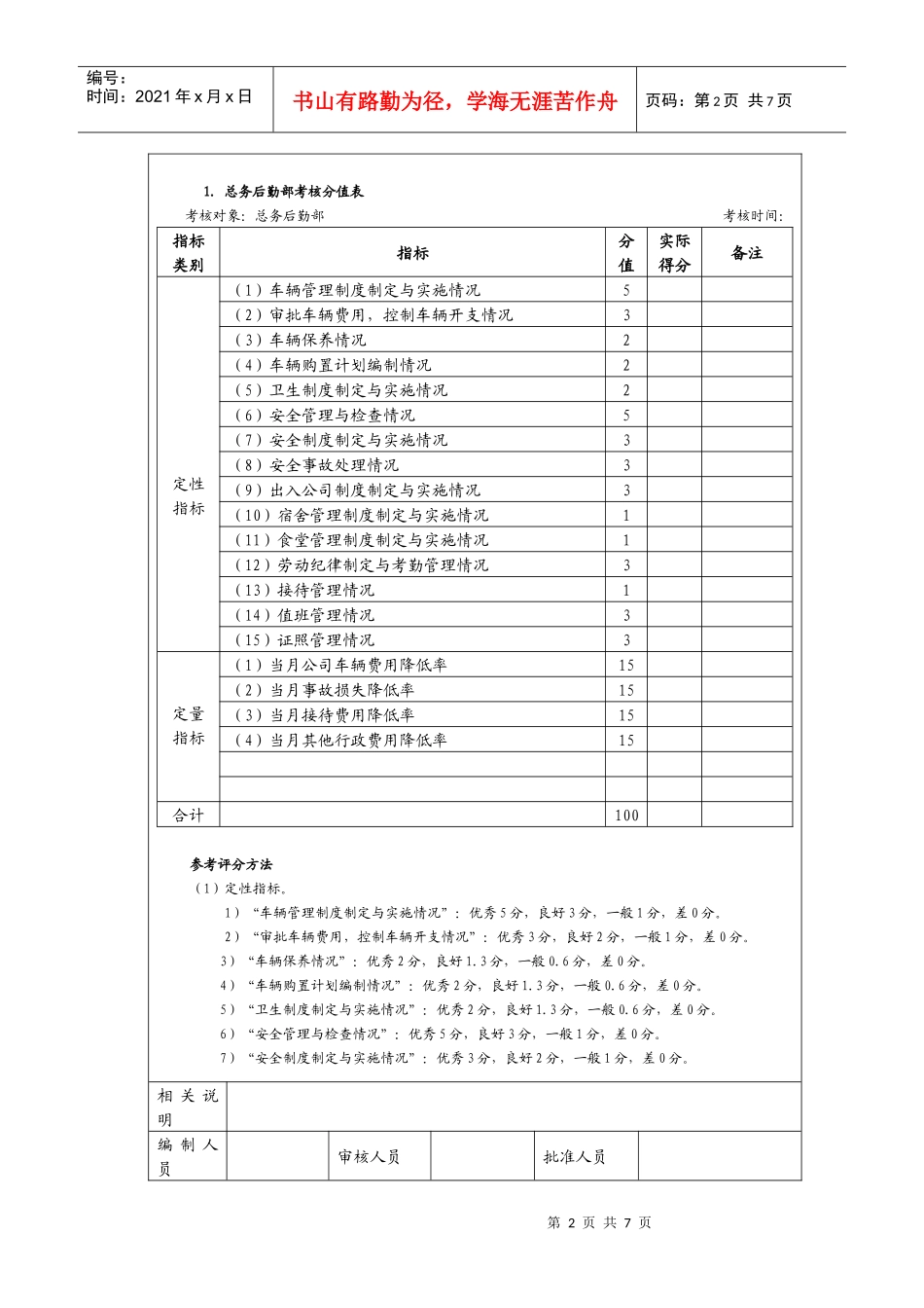 行政后勤管理考核以及考核方法_第2页