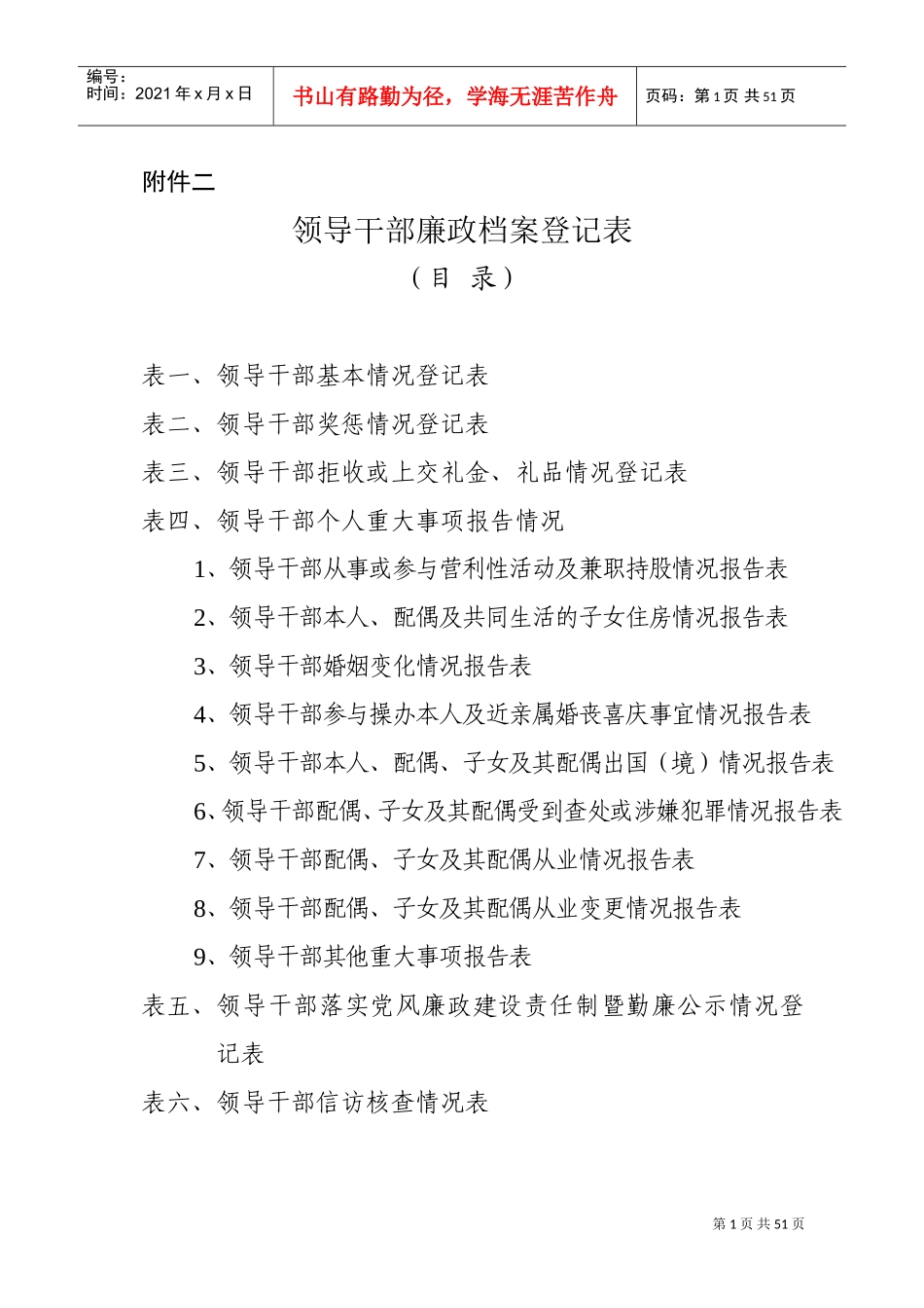 领导干部廉政档案登记表汇编_第1页