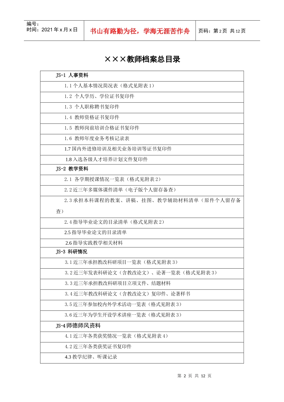 教师档案总目录_第2页