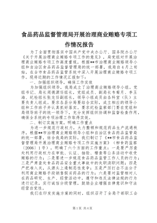 食品药品监督管理局开展治理商业贿赂专项工作情况报告 