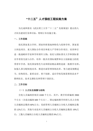 武汉理工大学“十二五”人才强校工程实施方案