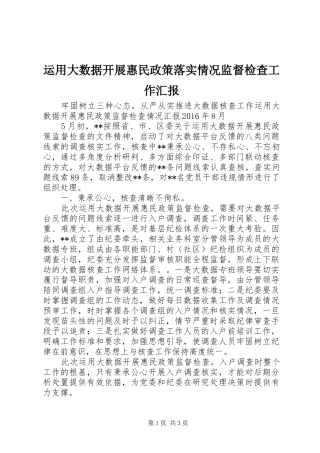 运用大数据开展惠民政策落实情况监督检查工作汇报 