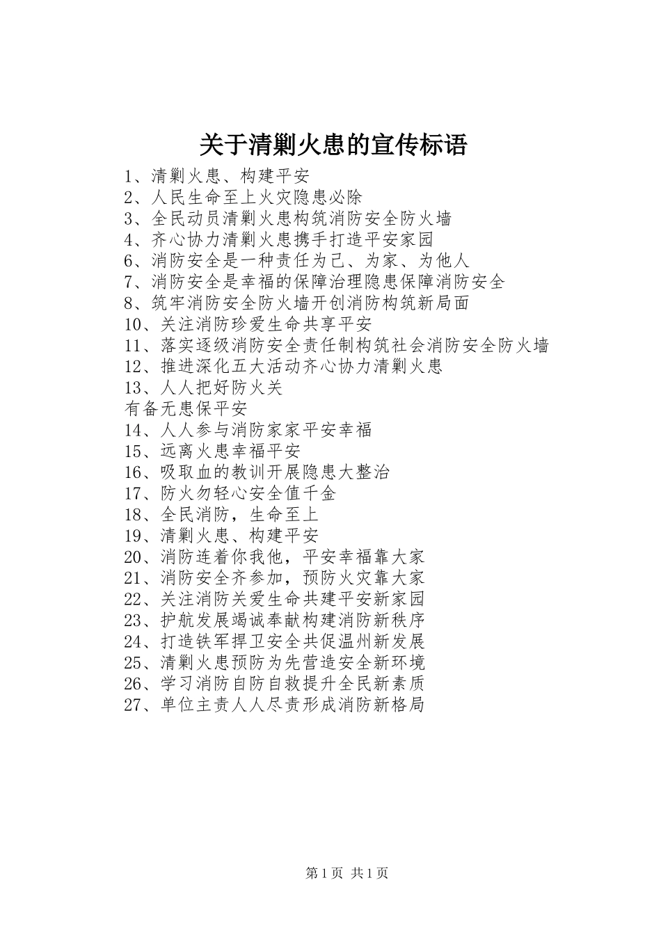 关于清剿火患的宣传标语集锦_第1页
