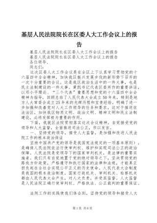 基层人民法院院长在区委人大工作会议上的报告 