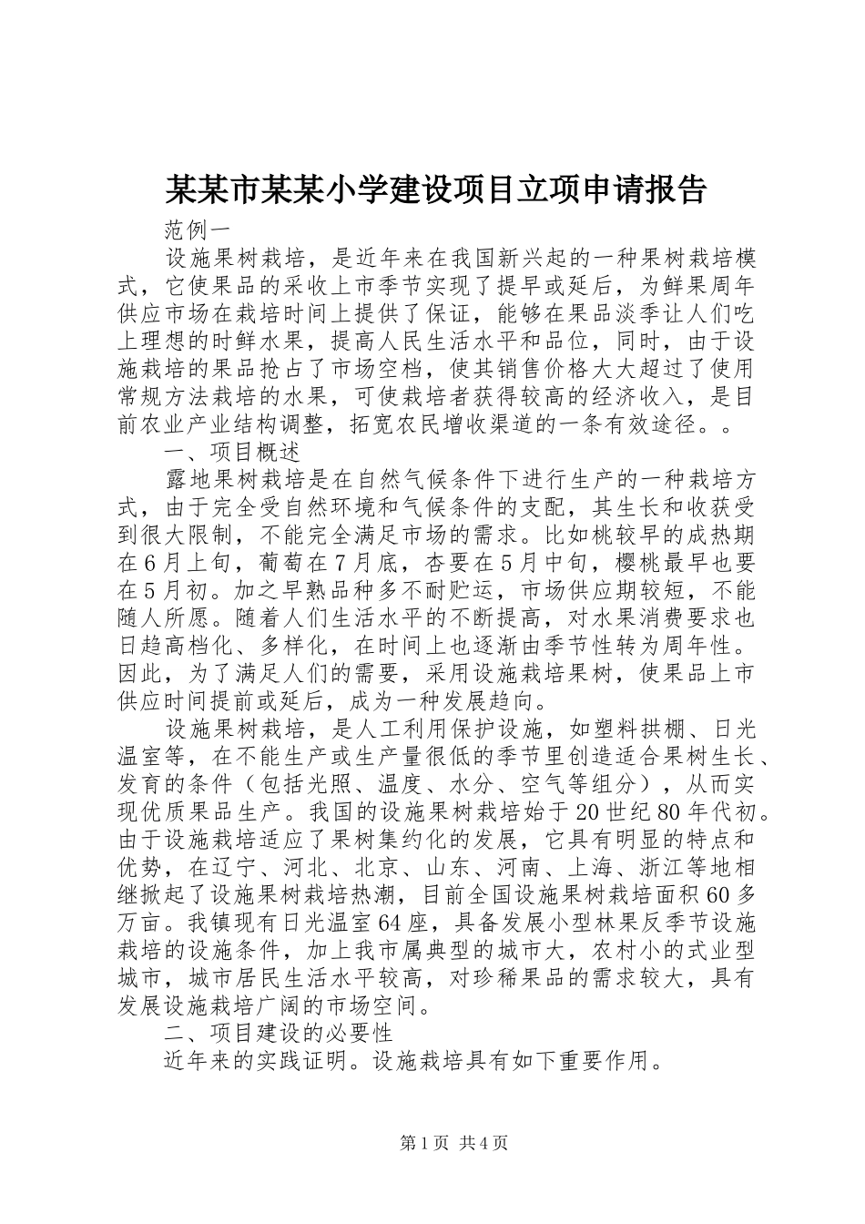 某某市某某小学建设项目立项申请报告 _第1页