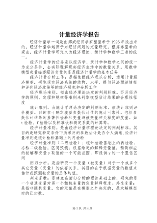 计量经济学报告 