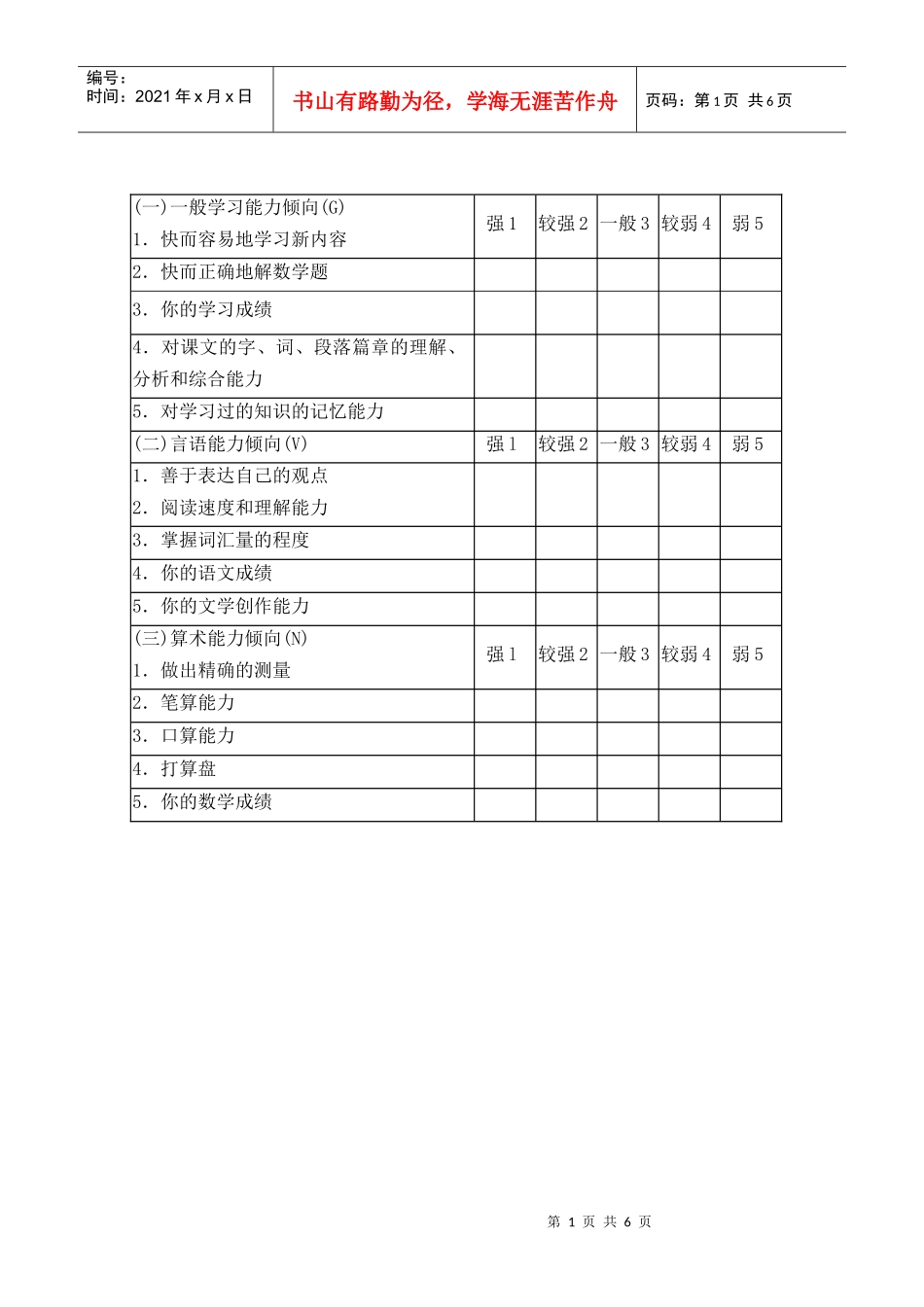 职业能力倾向简易测评表_第1页