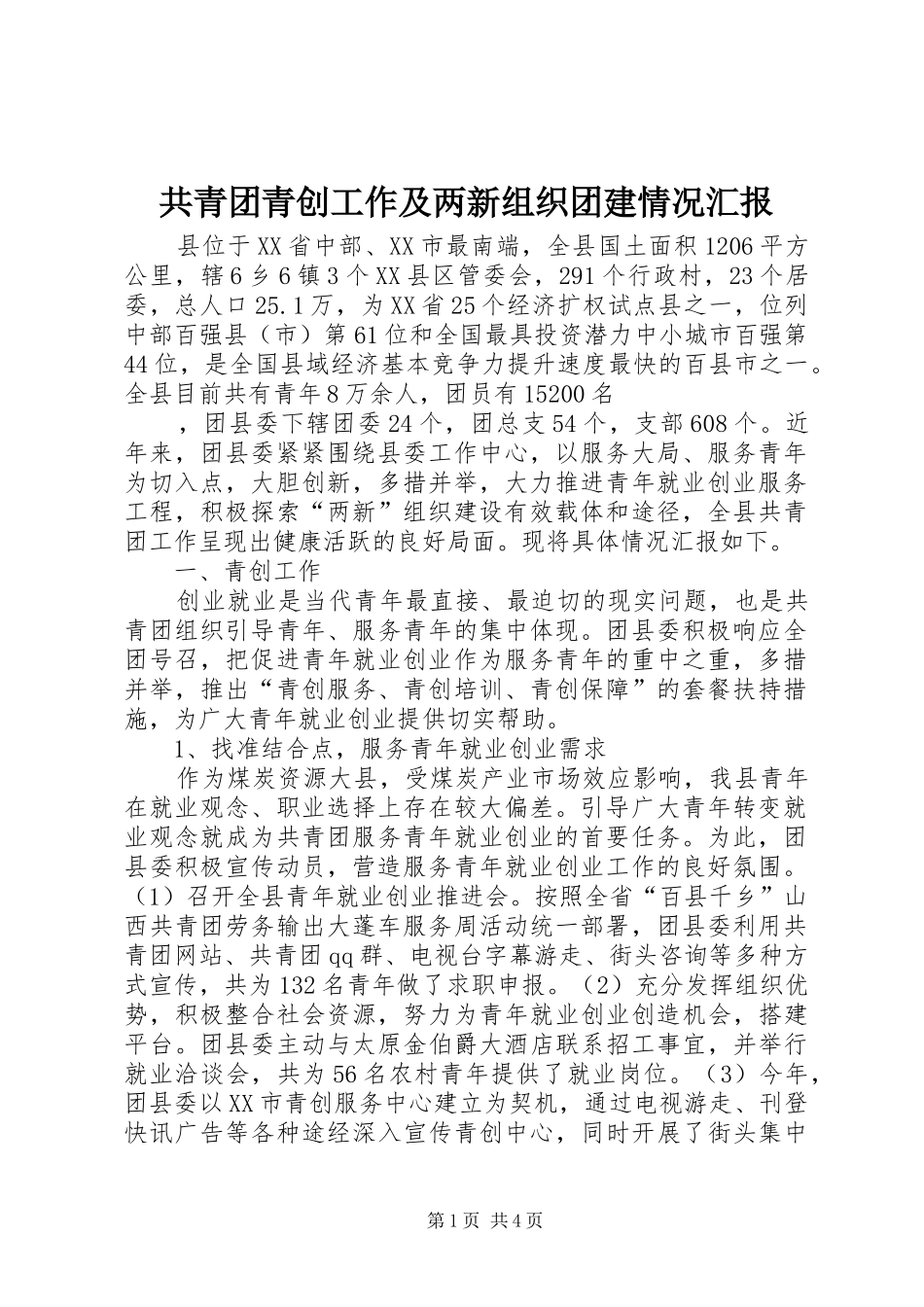 共青团青创工作及两新组织团建情况汇报 _第1页