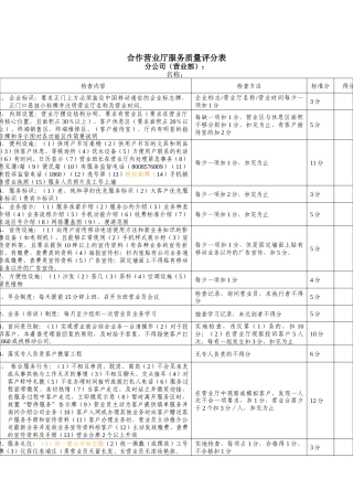合作营业厅服务质量评分表