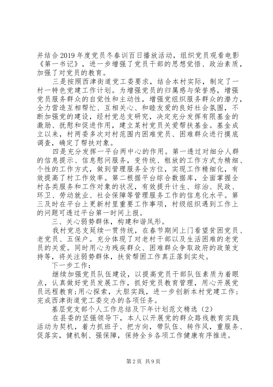 基层党支部个人工作总结及下年计划范文精选_第2页