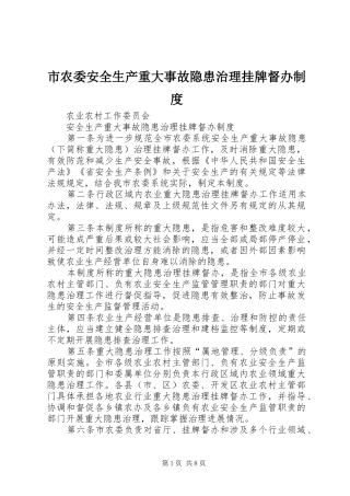 市农委安全生产重大事故隐患治理挂牌督办规章制度