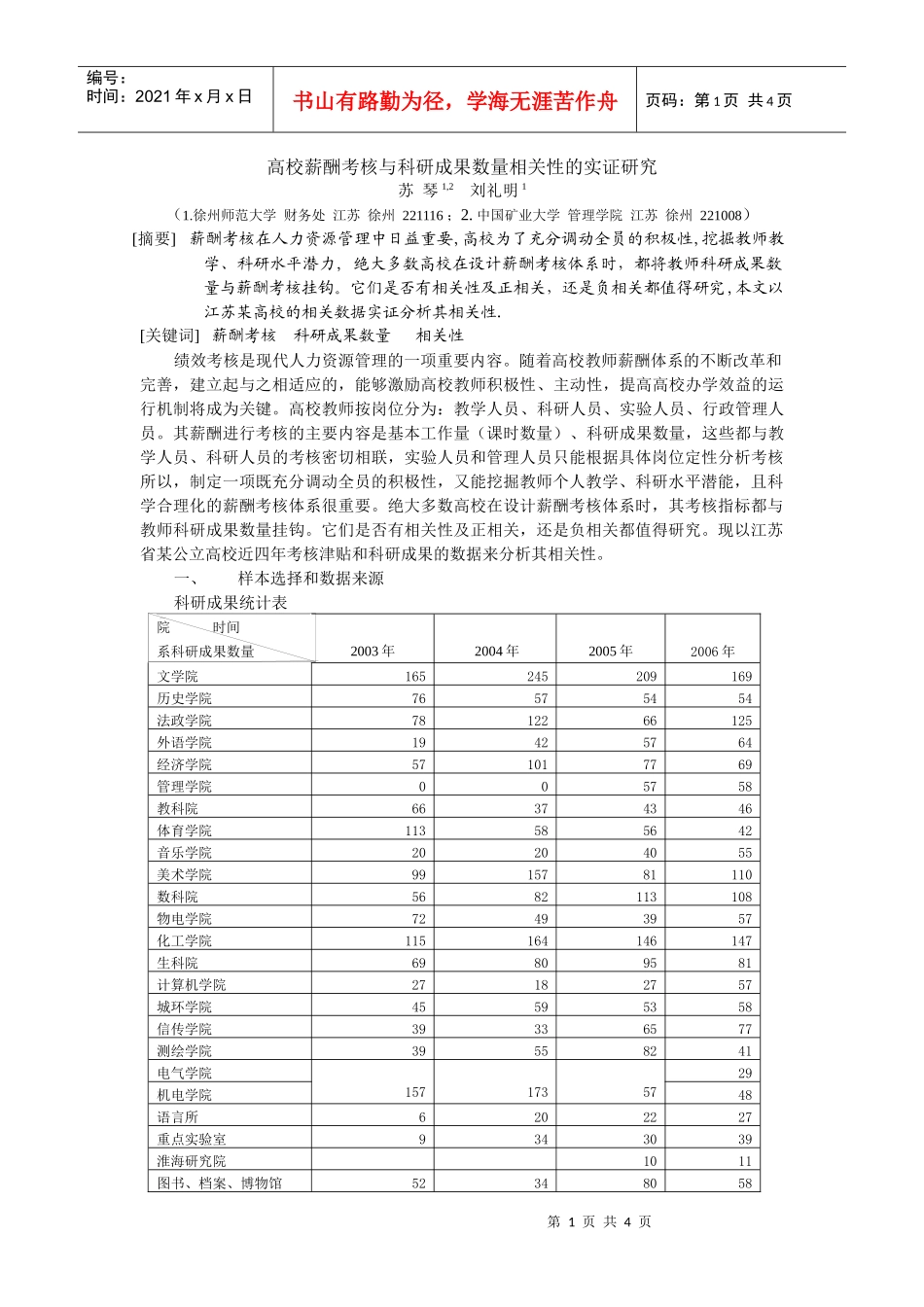 高校薪酬考核与科研成果数量相关性的实证研究_第1页