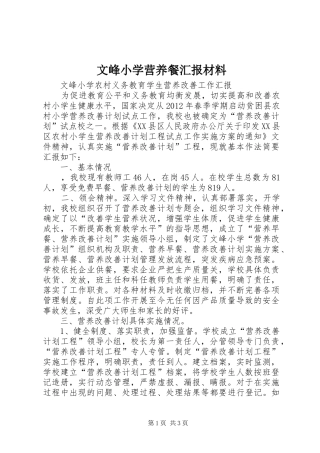 文峰小学营养餐汇报材料 