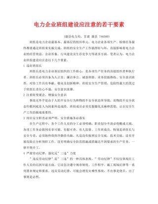 《安全管理》之电力企业班组建设应注意的若干要素 