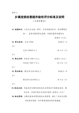 乡镇连锁经营超市验收评分标准及说明