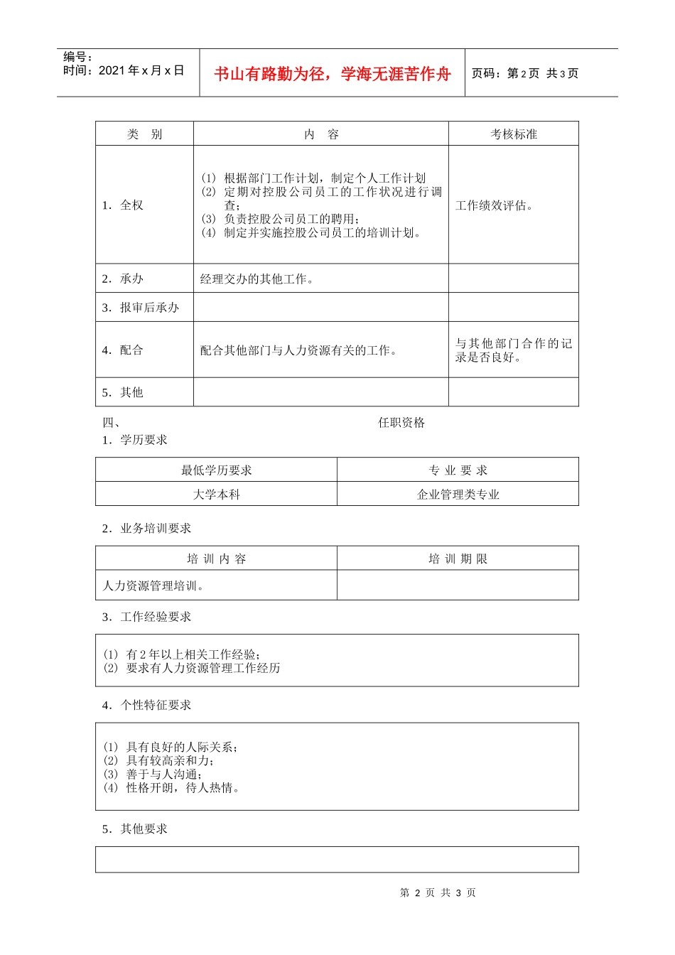 招培管理员职位说明书_第2页