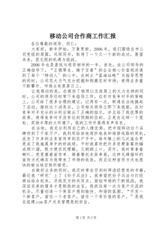 移动公司合作商工作汇报 