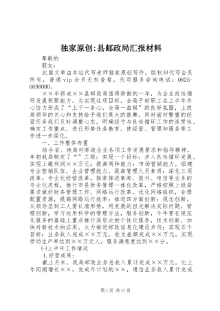 独家原创-县邮政局汇报材料 