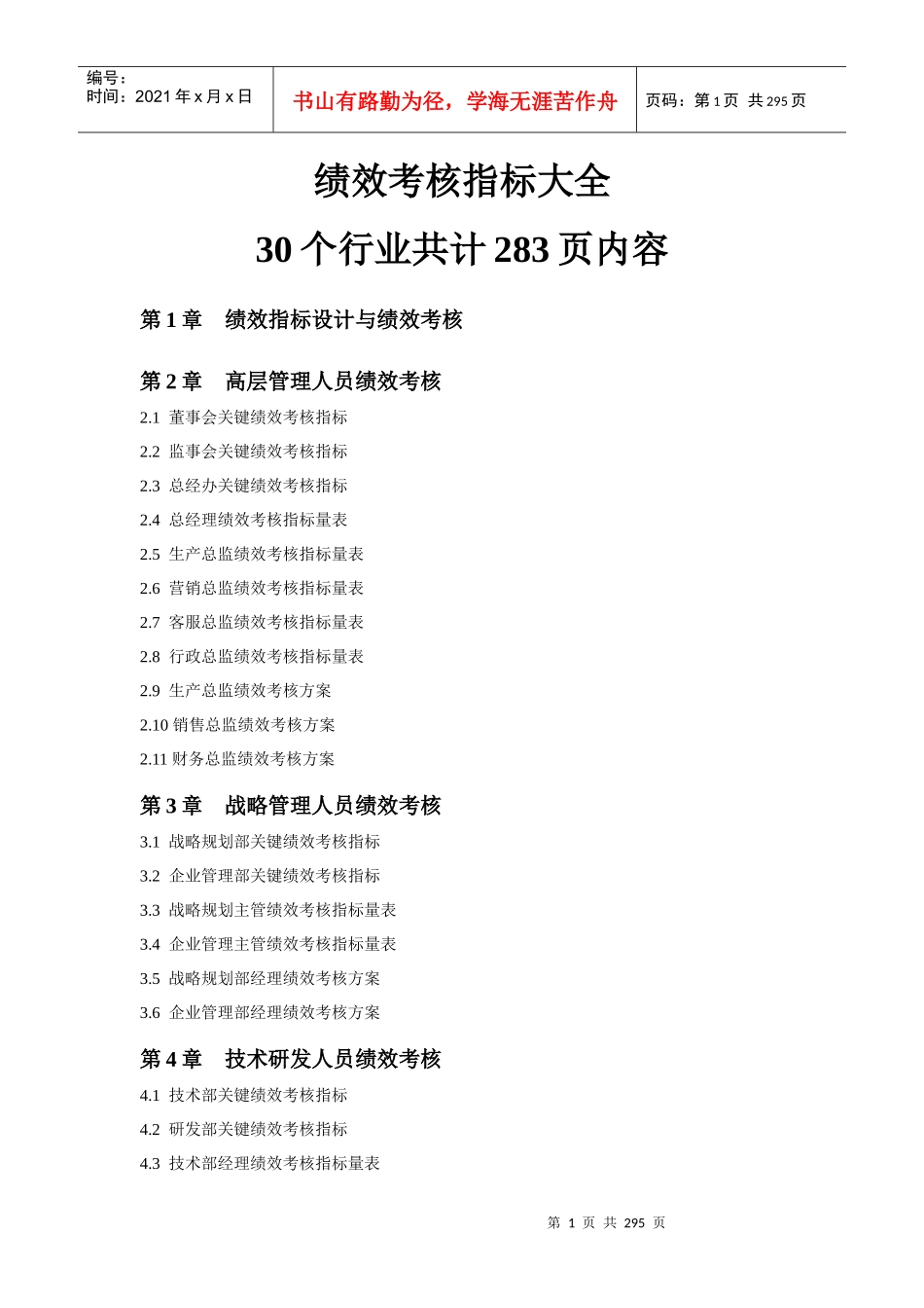 绩效考核指标库大全(30个行业共计283_第1页