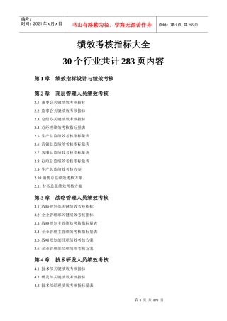 绩效考核指标库大全(30个行业共计283