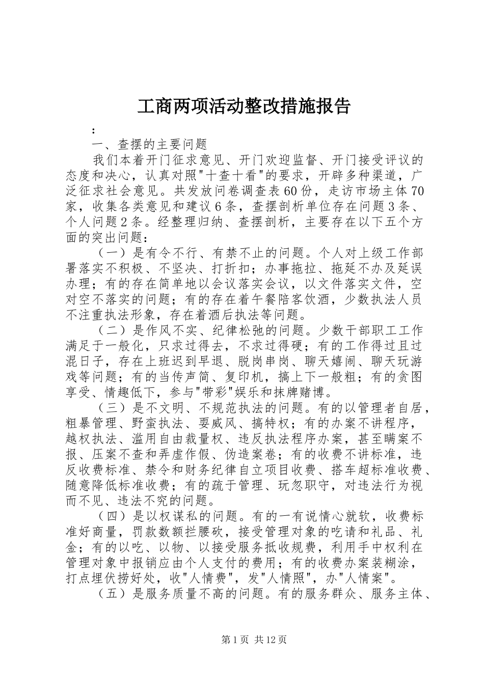 工商两项活动整改措施报告 _第1页