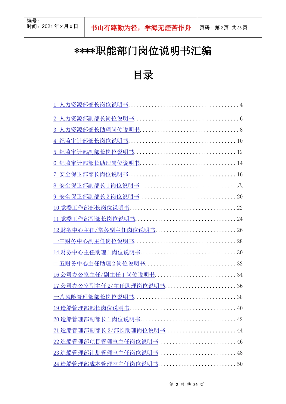 某职能部门岗位职责说明手册_第2页