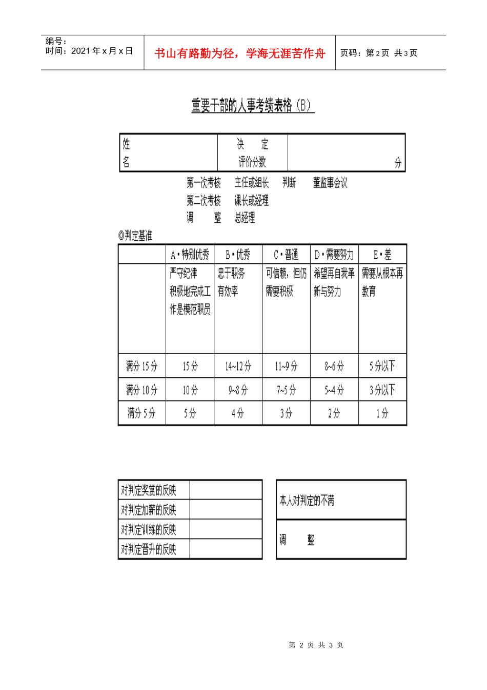 重要干部的人事考核表格B_第2页