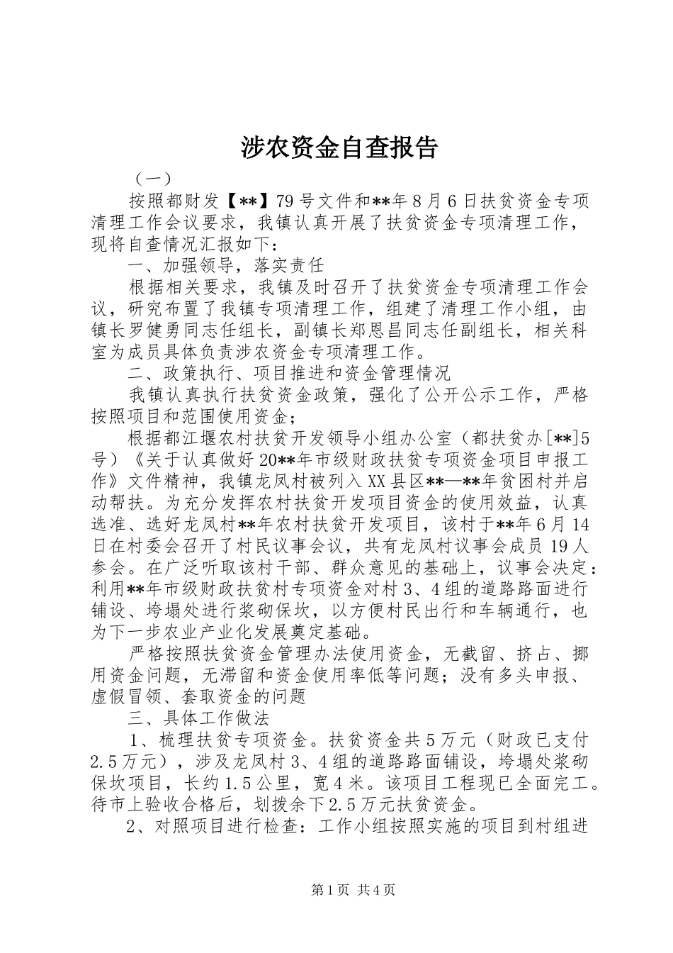 涉农资金自查报告 _第1页