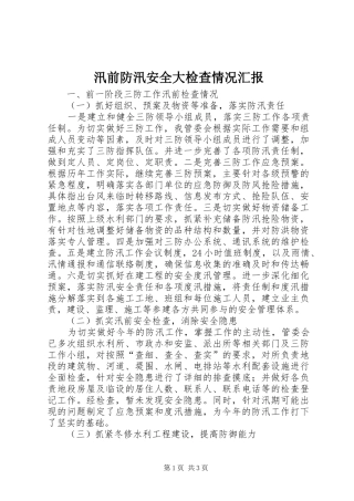 汛前防汛安全大检查情况汇报 
