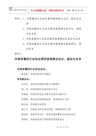 河南省餐饮行业协会第四届理事会会长、副会长、秘书长、副秘书长